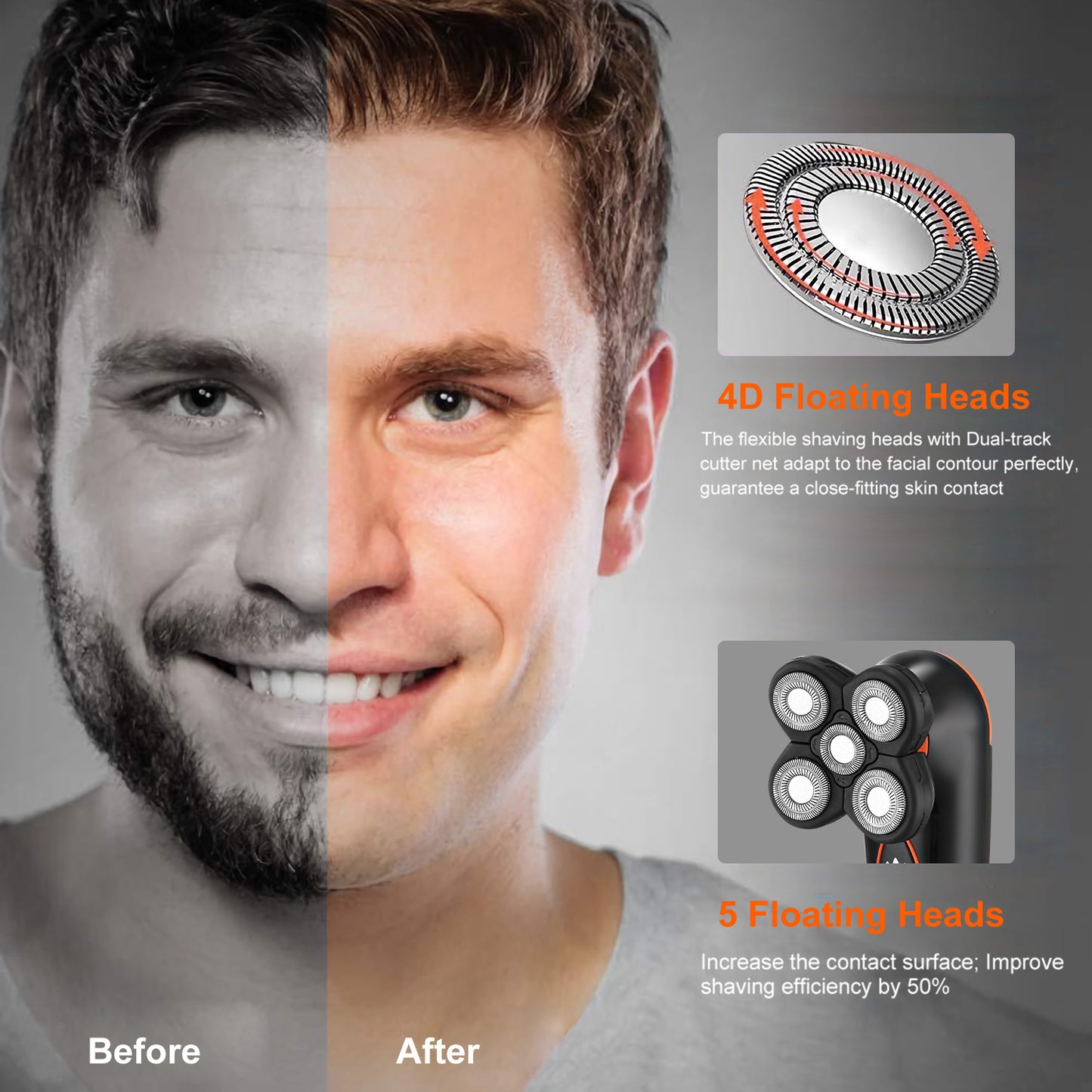 4D Electric Shavers Razor IPX7 Waterproof Wet & Dry 5 Floating Head Rotary Shavers Rechargeable Beard Trimmer Shaving Razor For Men