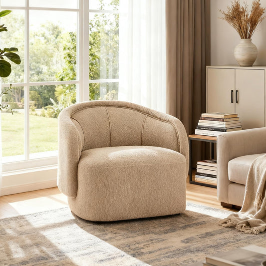Amanda Beige Accent Chair Curved Boucle
