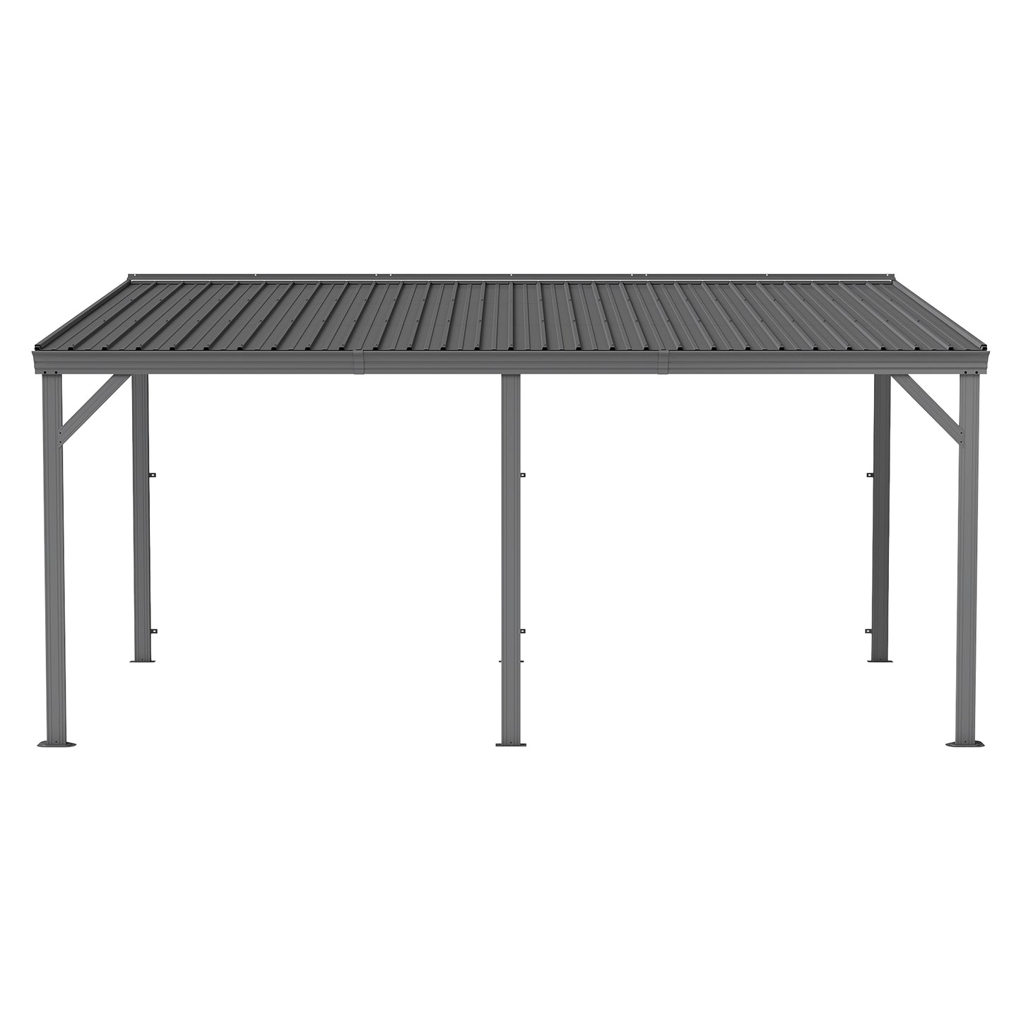 10  X16   Hardtop Wall Mounted Gazebo, Expandable Lean To Gazebo Pergola With Gutters & Galvanized Steel Roof, 60MPH Wind Resistance Outdoor Heavy Duty Canopy Sun Shade For Patio, Backyard - Grey