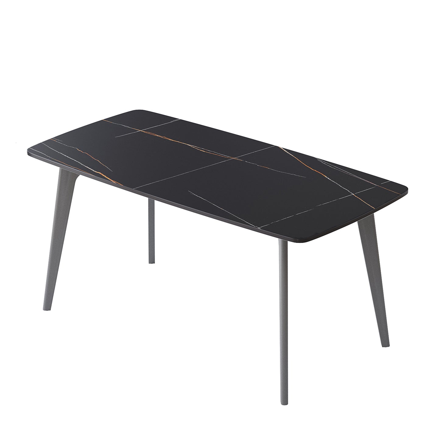 62.99  Modern Artificial Stone Black Curved Edge Dark Grey Metal Leg Dining Table-Can Accommodate 6 People Dining Table Only