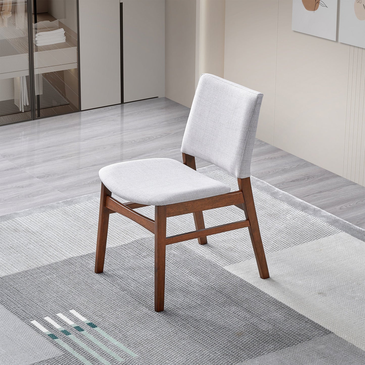 Gusto Mid-Century Modern Fabric Dining Chair   Set Of 2   In Light Gray With Solid Wood Frame 22.4  W X 18.1  D X 31.1  H For Living Room Bedroom Outdoor