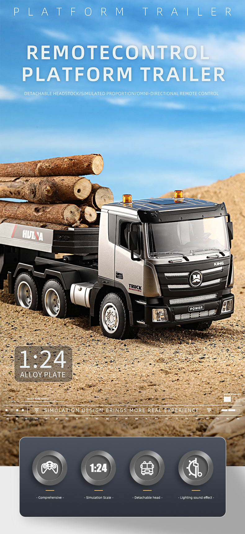 Huina 1318 1-24 Semi-alloy Remote Control Flatbed Trailer Toy