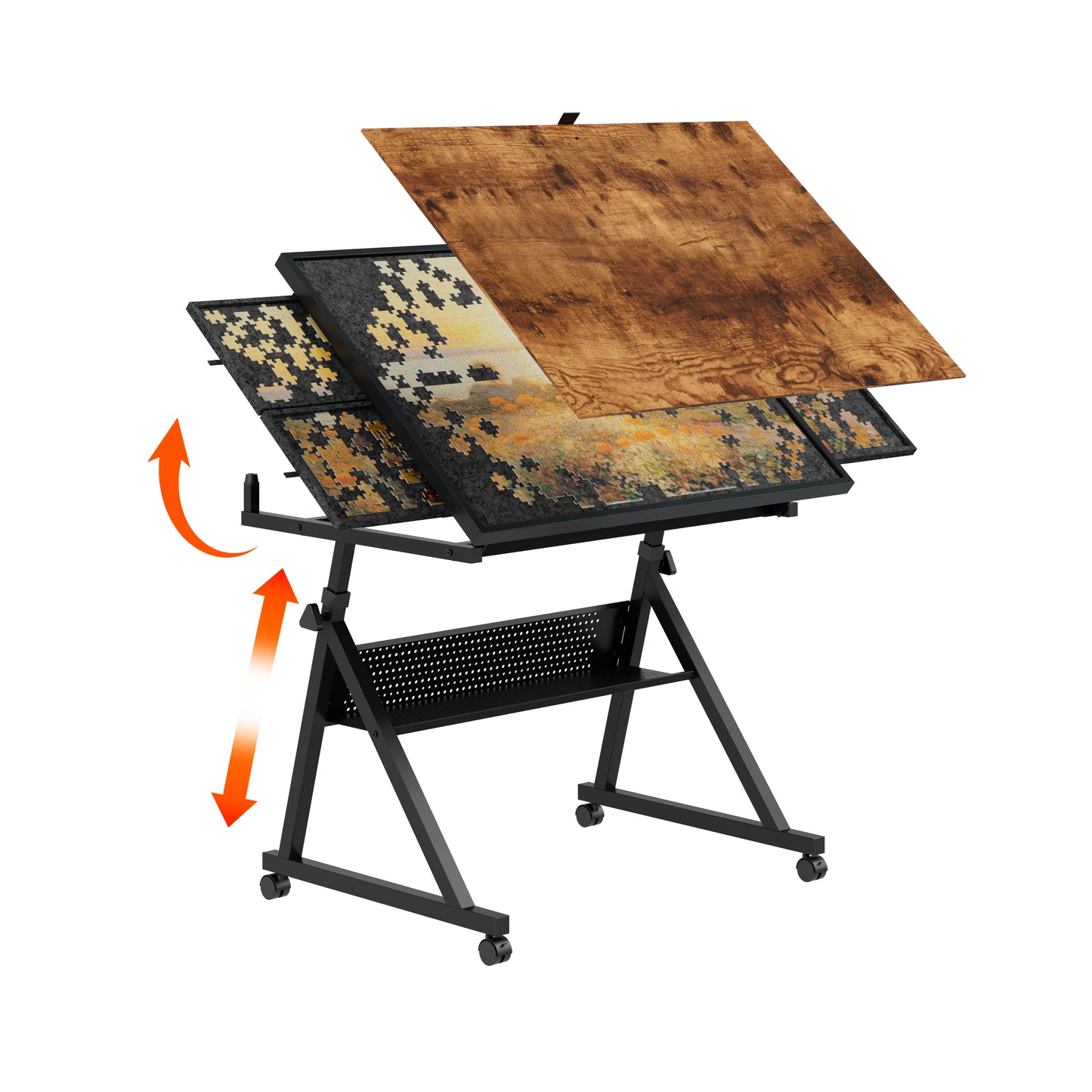 1500 Pieces Jigsaw Puzzle Metal Table Board For Adults Gift With 4 Trays Black