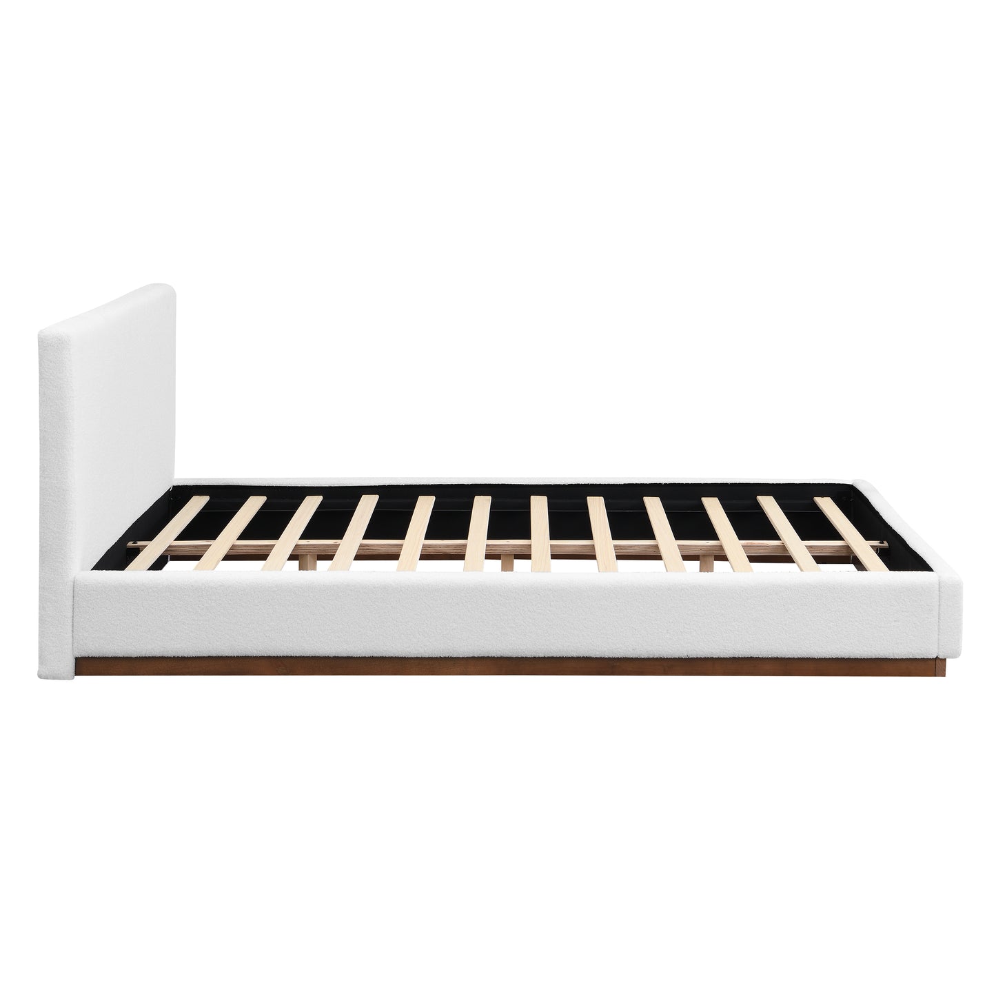 Elegant White Fabric Upholstered Bed With Nice Wood Grain Textured Solid Wood Base Frame,White,Queen