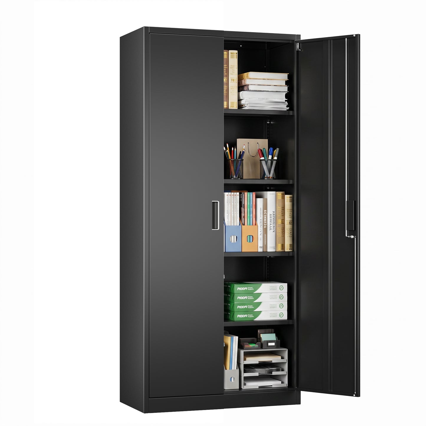 Metal Garage Storage Cabinet With Lock, Steel Lockable File Cabinet With 2 Doors And 4 Adjustable Shelves For Office,Home,Garage, Storage, Assembly Required, Black