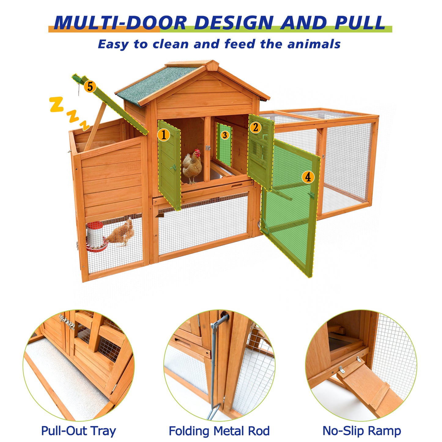 80 Chicken Coop With Nest Box And Removable Tray, Hen House For 2-6 Chickens, Outdoor Weatherproof Small Animal Cages