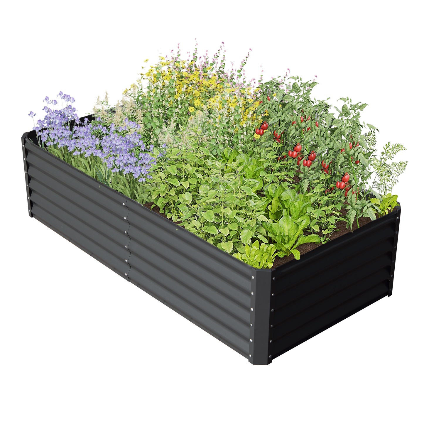 8x4x1.5 Ft Galvanized Raised Garden Bed, Outdoor Planter Garden Boxes Large Metal Planter Box For Gardening Vegetables Fruits Flowers, Dark Grey