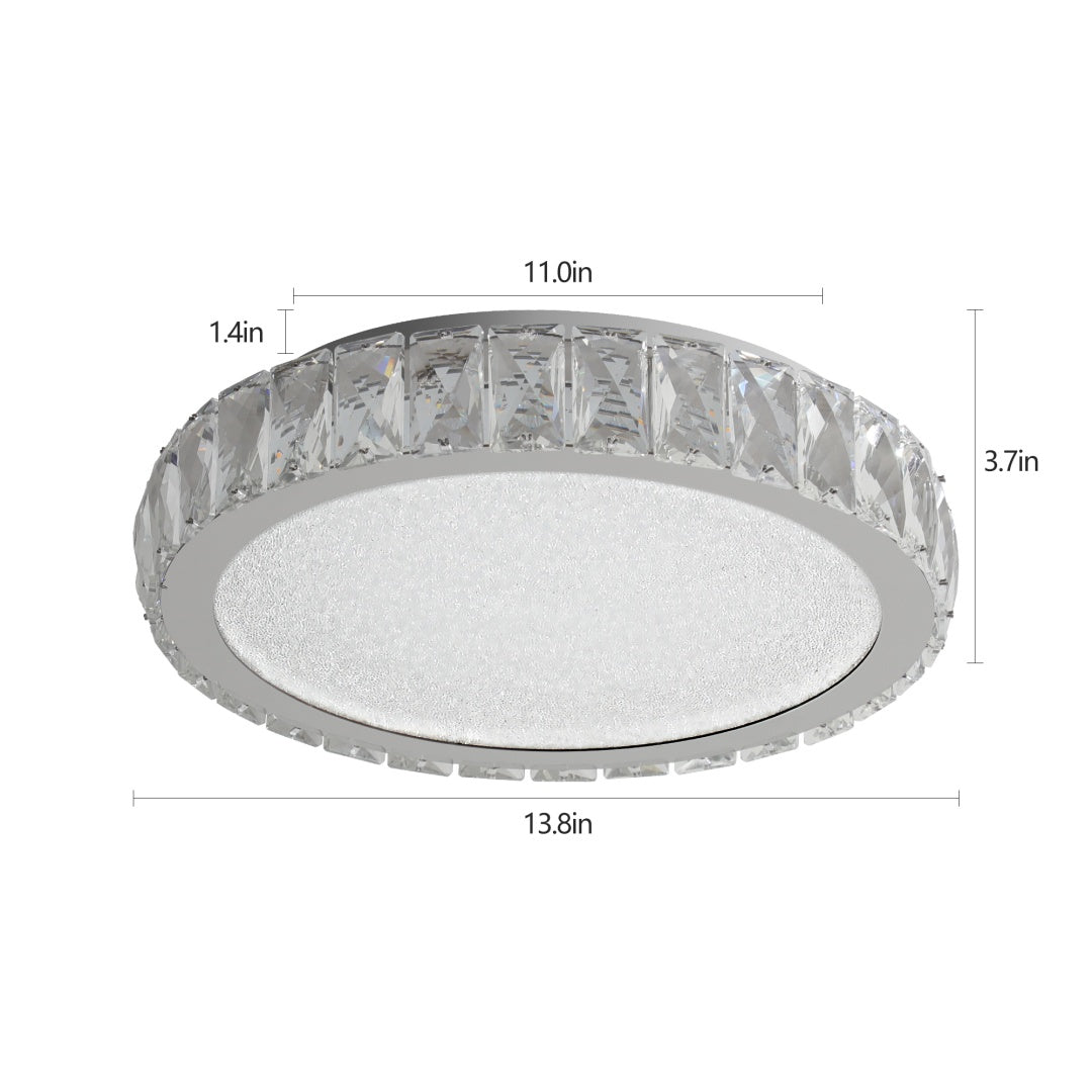 Crystal LED Ceiling Light, 13.8-Inch Flush Mount, 38W Dimmable Modern Fixture, Energy-Saving, Perfect For Living Room, Bedroom, Kitchen