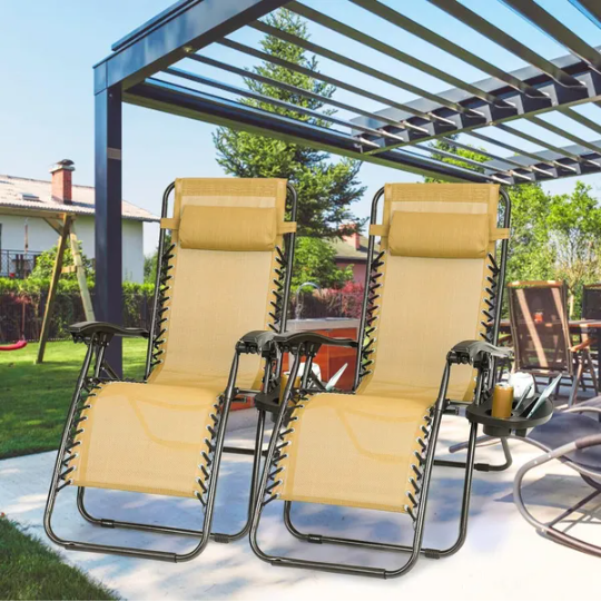 2Packs Zero Gravity Lounge Chair With Dual Side Tray 330lbs Load Foldable Recliner Chair