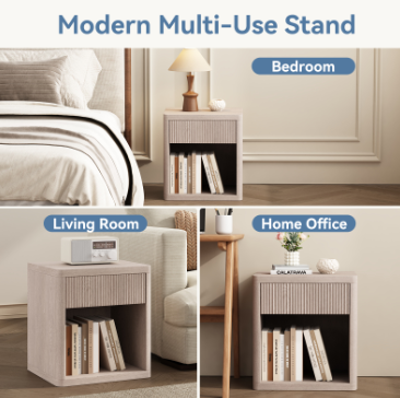 Bedside Cabinet With Drawers And Open Shelves, Side Table With Rounded Corners
