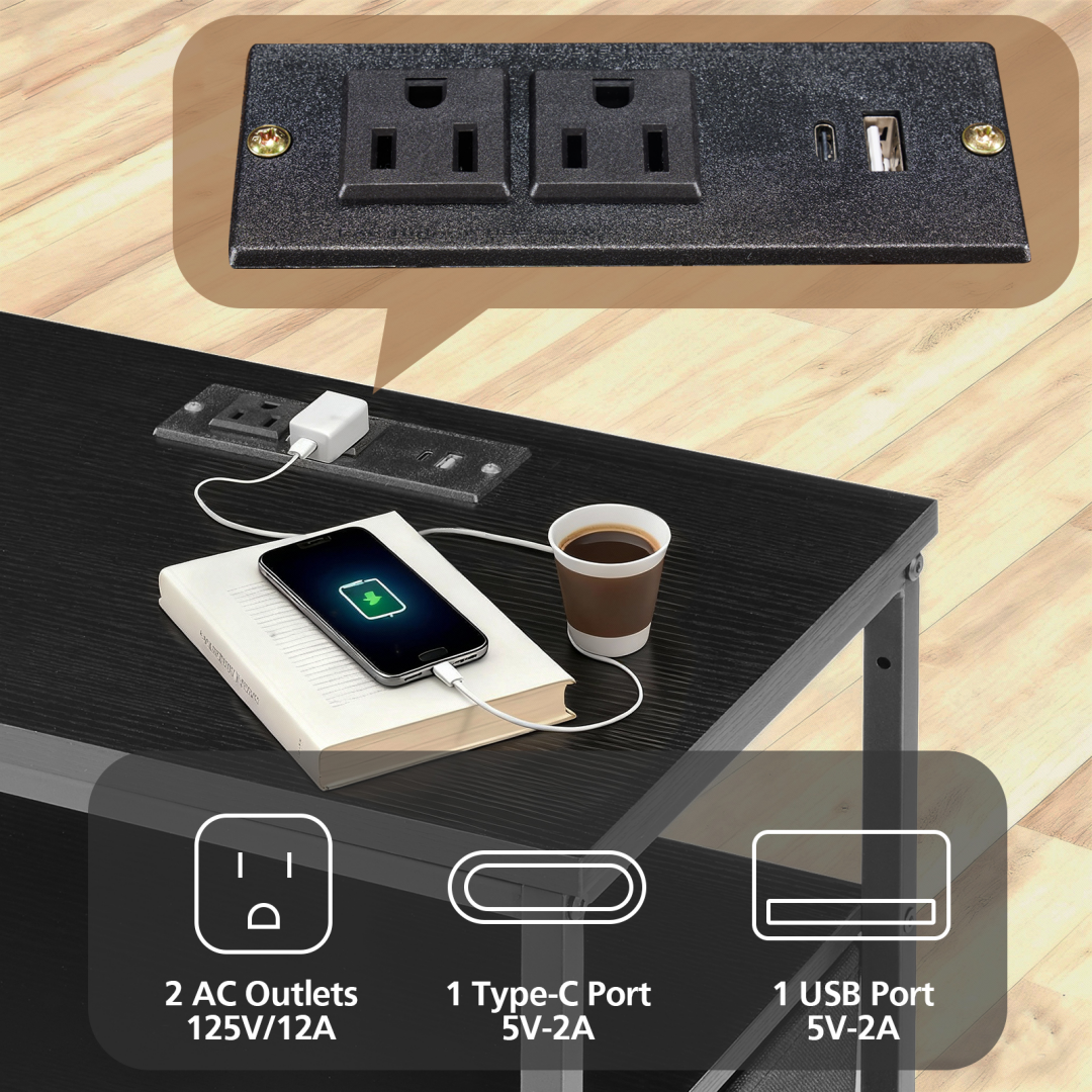 Nightstand With Charging Station, Bedside End Table With 5 Fabric Drawers & USB-Type-C Ports And Outlets