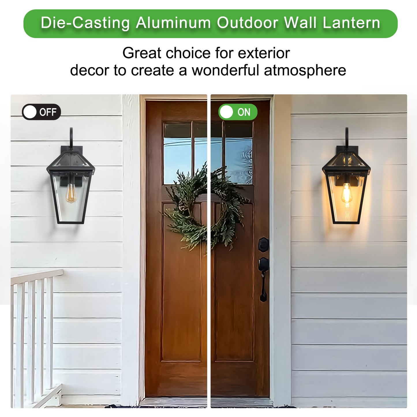 21 H2  Pack Outdoor Wall Lantern Light  Modern Black Metal & Clear Glass Sconce For Porch, Patio, And Garden Lighting Bulb Not Included
