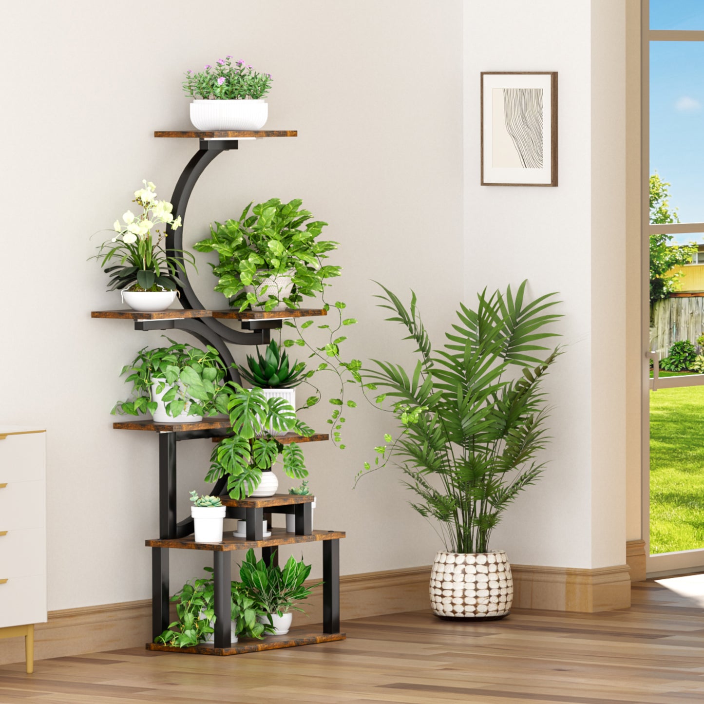 8-Tiered Indoor Plant Stand With 5 Grow Lights, 10-Level Stepless Dimming, Durable Thickened Metal Steel Pipe  0.8mm  For Living Room, Garden