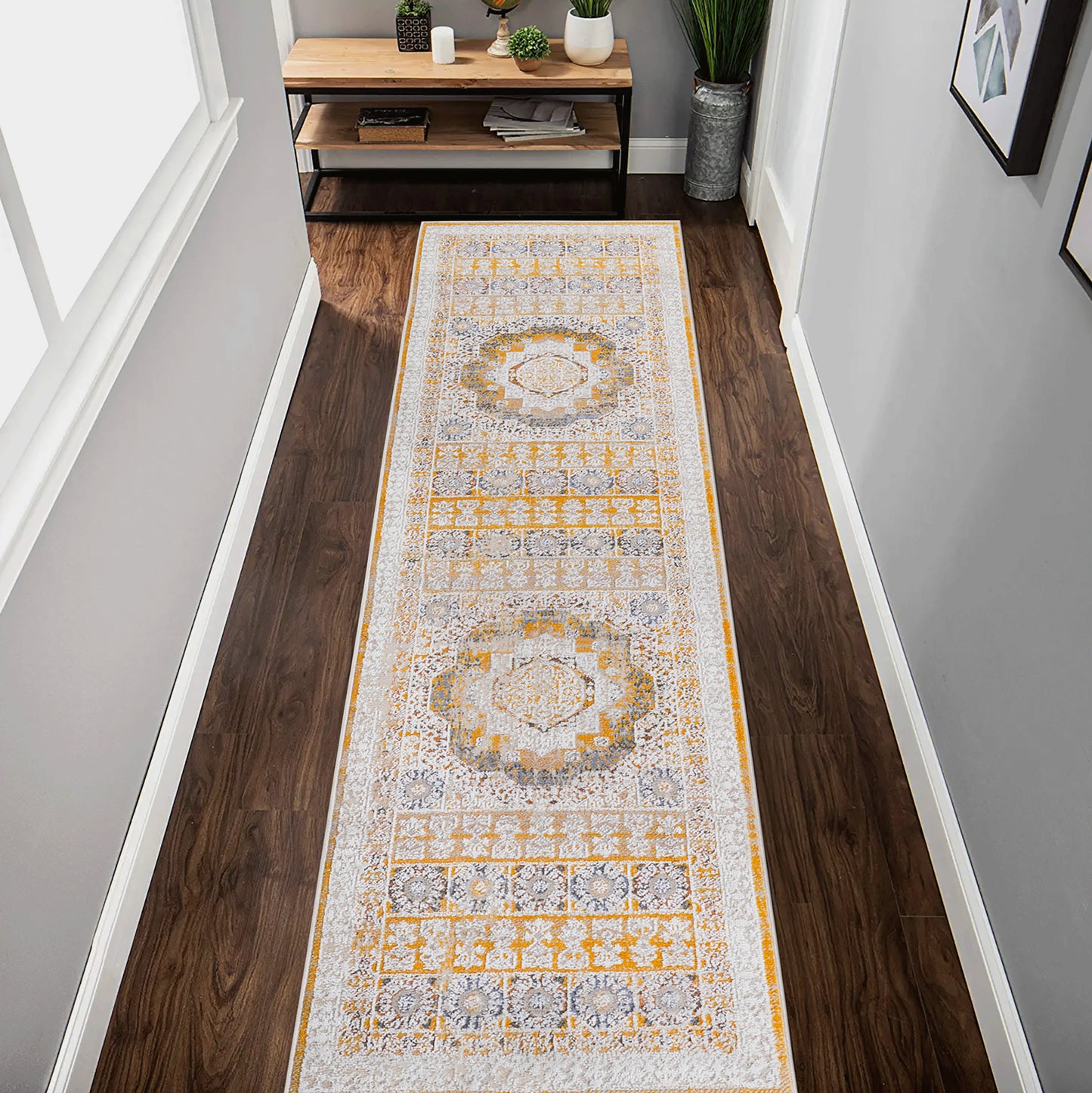 PAYAS C Ollection 2X8 Cream Ivory  Medallion Runner Rug