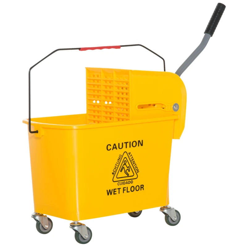 Compact Mop Bucket With Wringer, Mop Bucket On Wheels, 21 Quart, Separate Dirty And Clean Water, Yellow