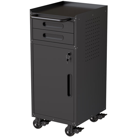 34.3  Narrow Rolling Tool Cabinet - Space-Saving Garage Storage With Lockable Door, 2 Drawers And Large Handle, Slim Metal Organizer For Tight Spaces