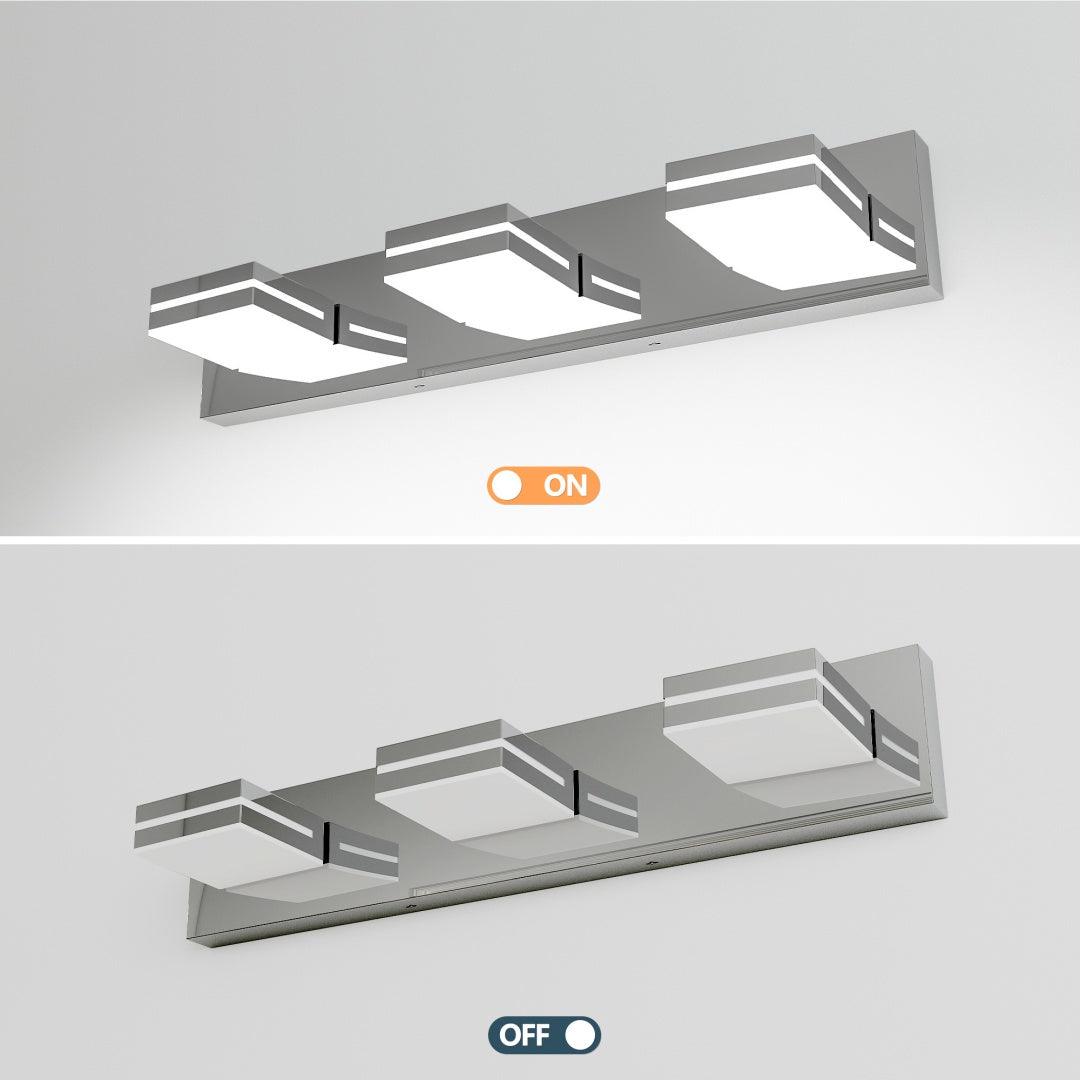 Modern Chrome LED Vanity Light, 3-Lights Wall Sconce For Bathroom And Mirror, Sleek Minimalist Design, Energy-Efficient, Easy To Install