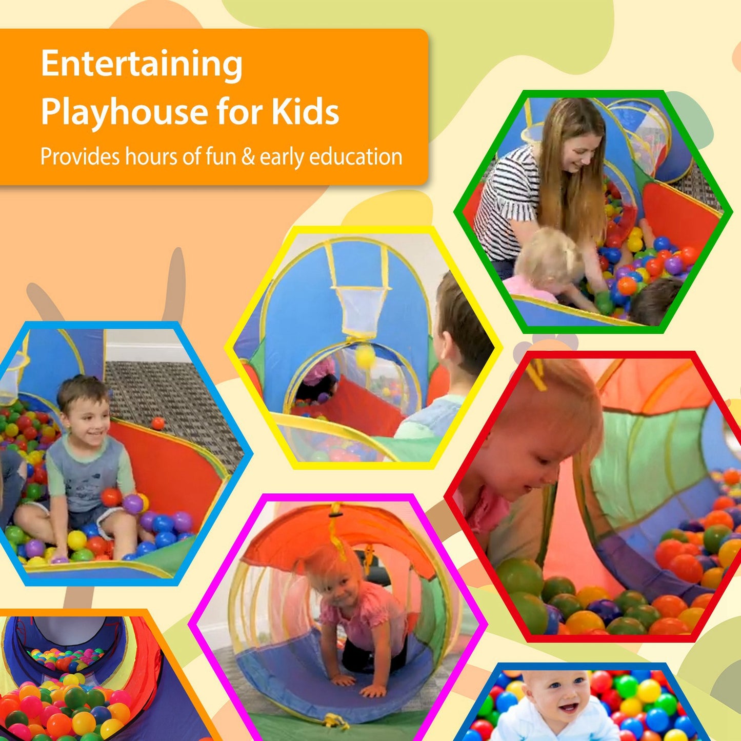 5Pcs Kids Ball Pit Tents Playhouse With 2 Crawl Tunnel & 2 Tent For Boys Girls Toddlers Preschool Children Indoor Outdoor