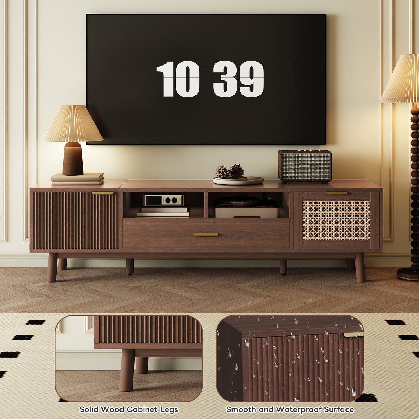 Wood Fashionable TV Stand For 75 TVs, TV Cabinet With Soft-Closing Door And Drop-Down Door Cabinet, Modern TV Consoles For Living Room, Bedroom