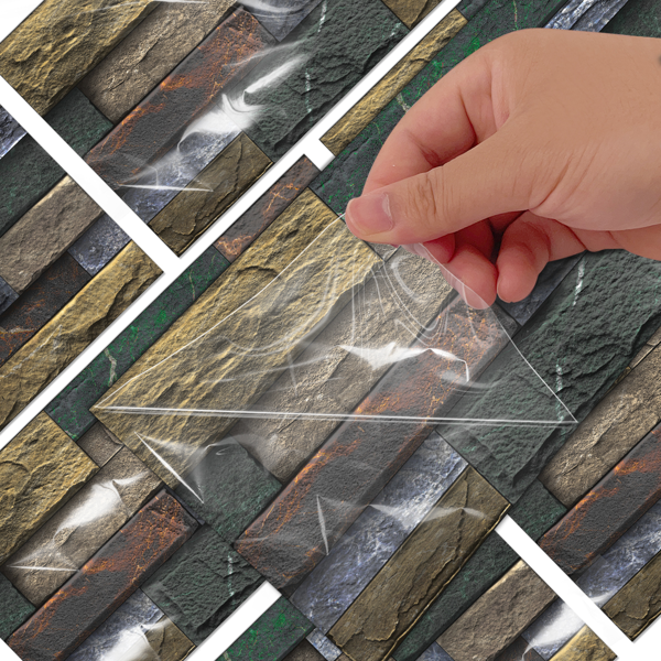 Peel And Stick Splash-proof Tile Retro Stone Brick Self-adhesive Wall Sticker PVC Wall Decoration, Bathroom Waterproof Kitchen Oil-proof Removable Glue-free Wallpaper