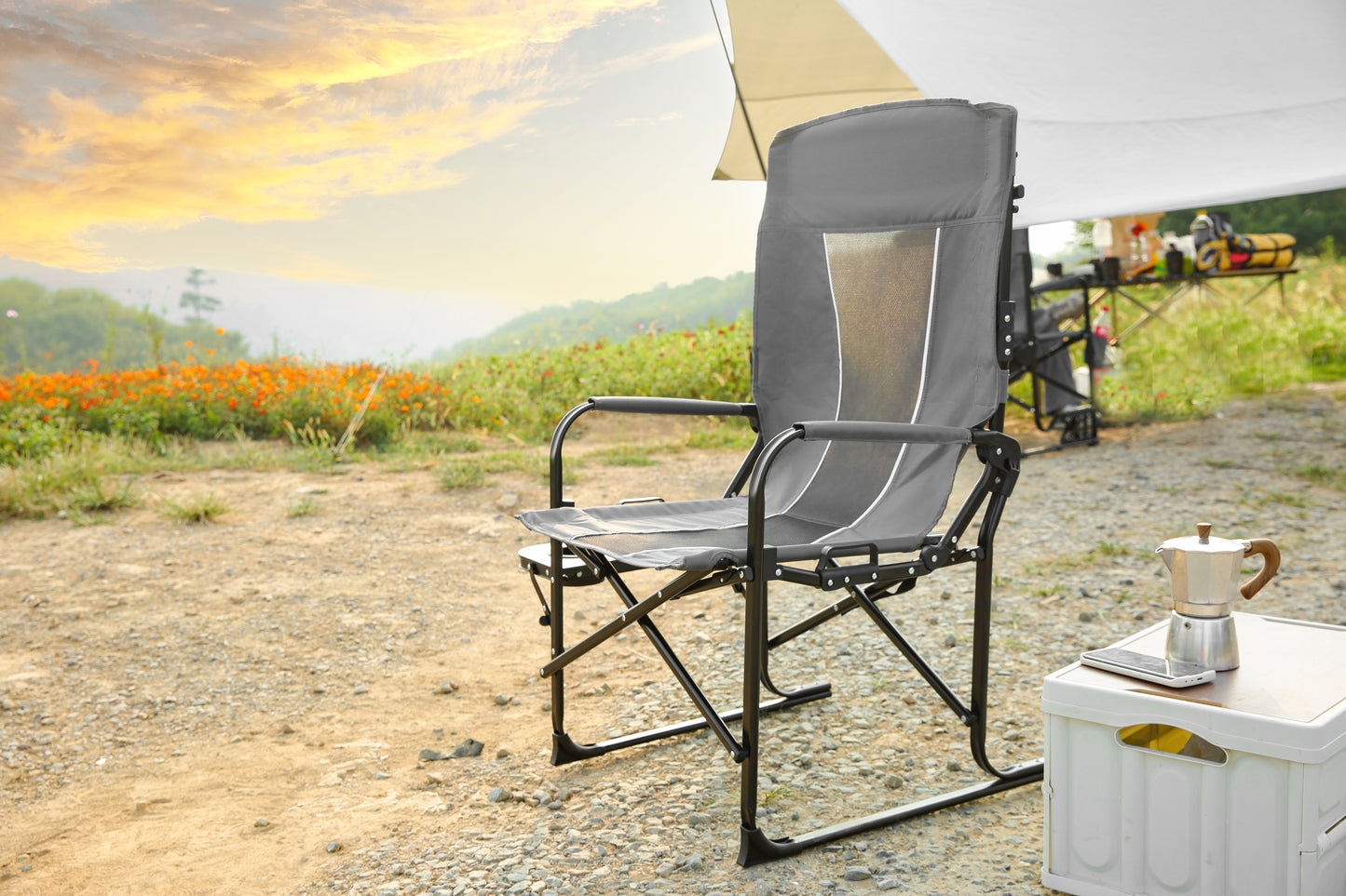 Camping Directors Chair, Heavy Duty,Oversized Portable Folding Chair With Side Table, Pocket For Beach Fishing,Trip,Picnic,Lawn Grey