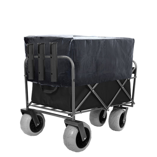 Fishing Cart With Rod Holders Beach Wagon With Big Wheels For Sand 500lbs Capacity -  All Terrain Steel Frame Utility Cart With 9  Pneumatic Tires Strap With Multiuse Bag Black