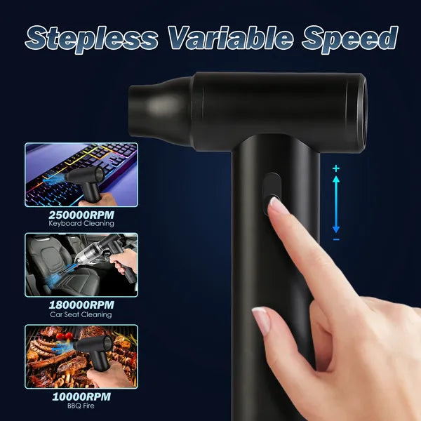 Compressed Air Duster Brushless Motor 250000RPM Stepless Variable Speed 10000mAh Battery Cordless Dust Blower Vacuum Cleaner Portable Jet Dry Blower For PC Keyboard Car Home