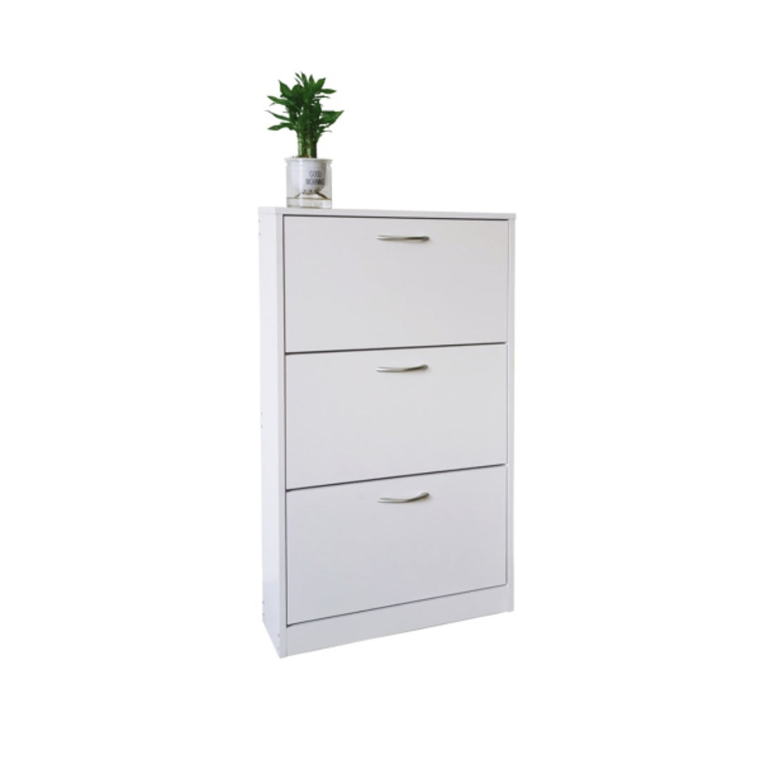 Shoe Cabinet For Entryway, White Narrow Shoe Storage Cabinet Flip Down Shoe Rack Wood 3 Tier Shoe Organizer For Home And Apartment