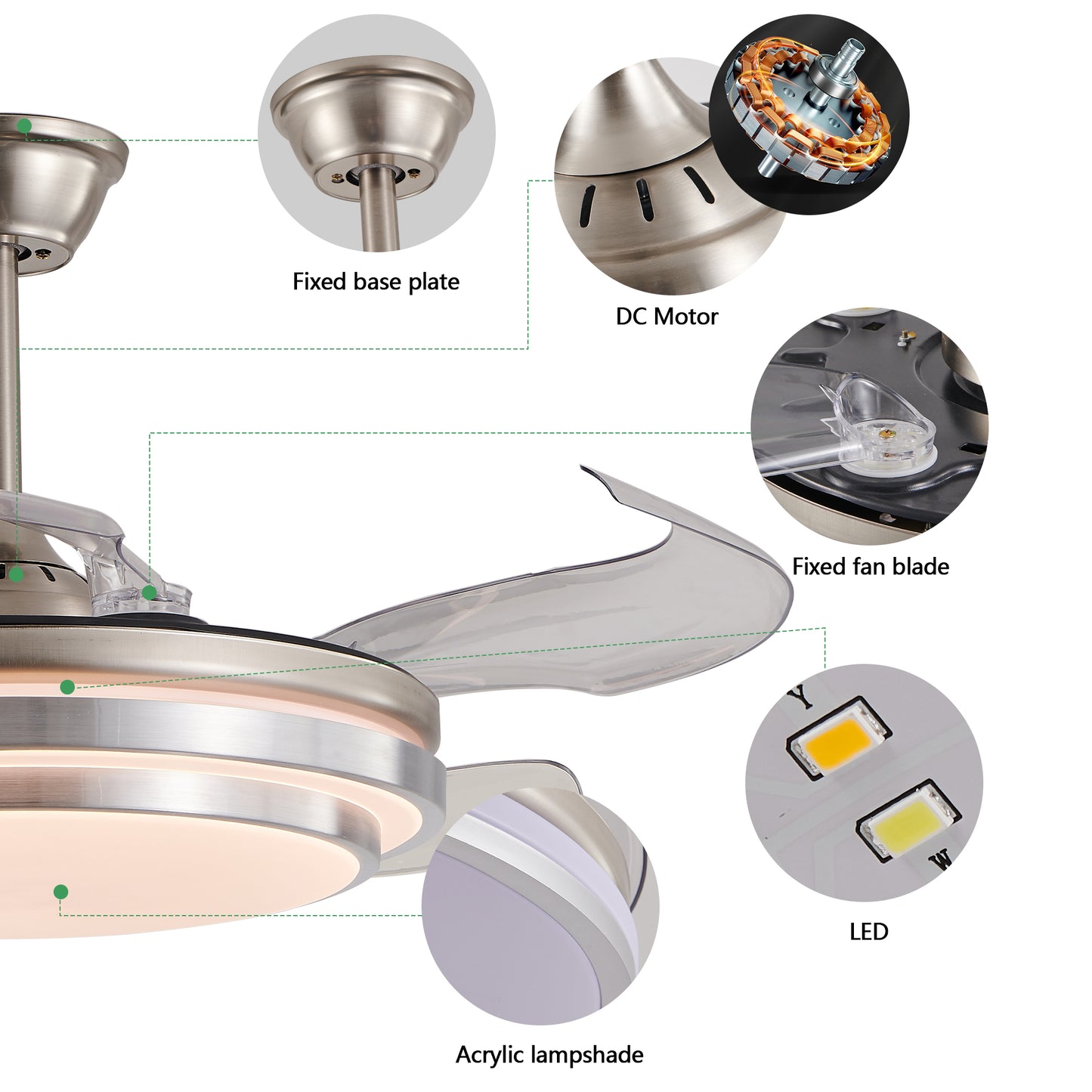 42 Inch 3 Tiers Design Modern LED Ceiling Fan With Light And Remote Control, Retractable Blades, Adjustable 6-Speed, Silent Operation DC Motor For Living Room, Bedroom, Dining Room