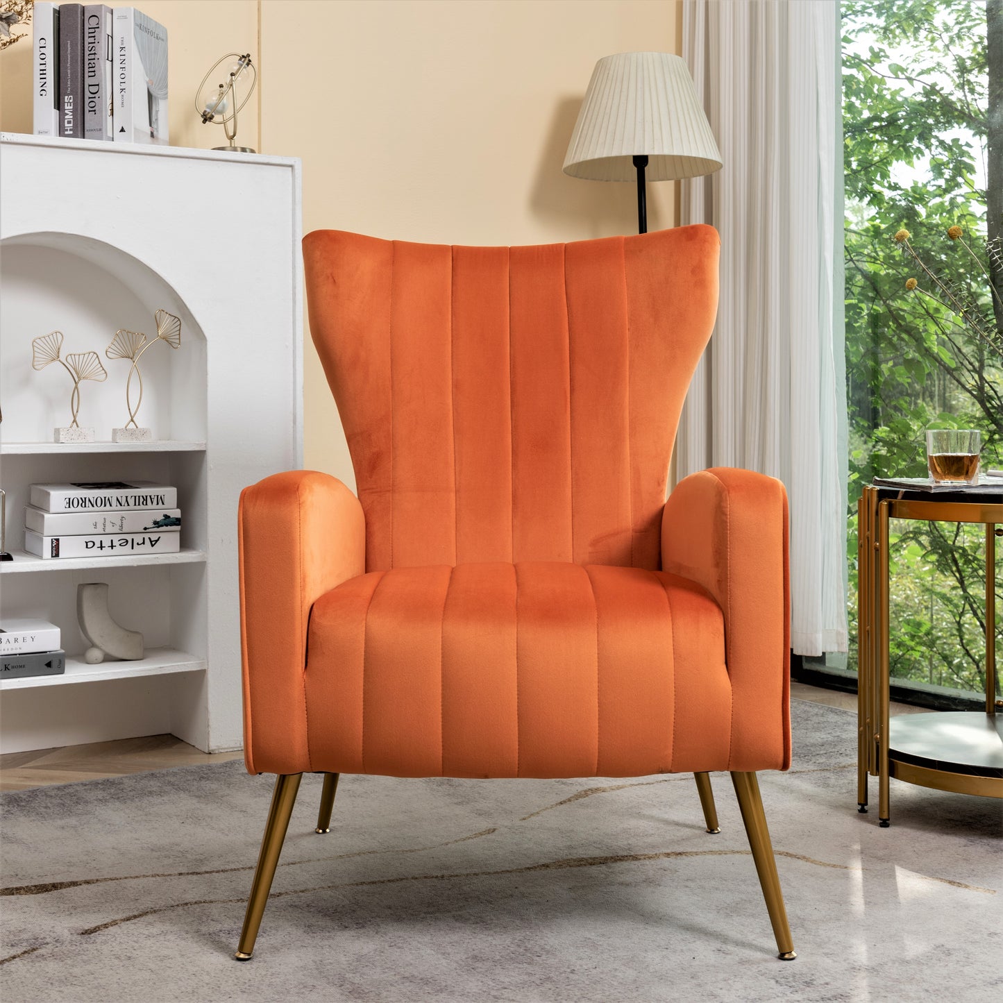 Velvet Accent Chair With Metal Legs, Modern Upholstered Armchair, Wingback Side Chair For Living Room Bedroom Small Spaces