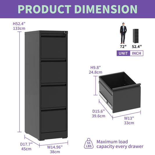 4 Drawer Metal Vertical File Cabinet With Lock Office Home Steel Vertical File Cabinet For A4 Legal Letter Size