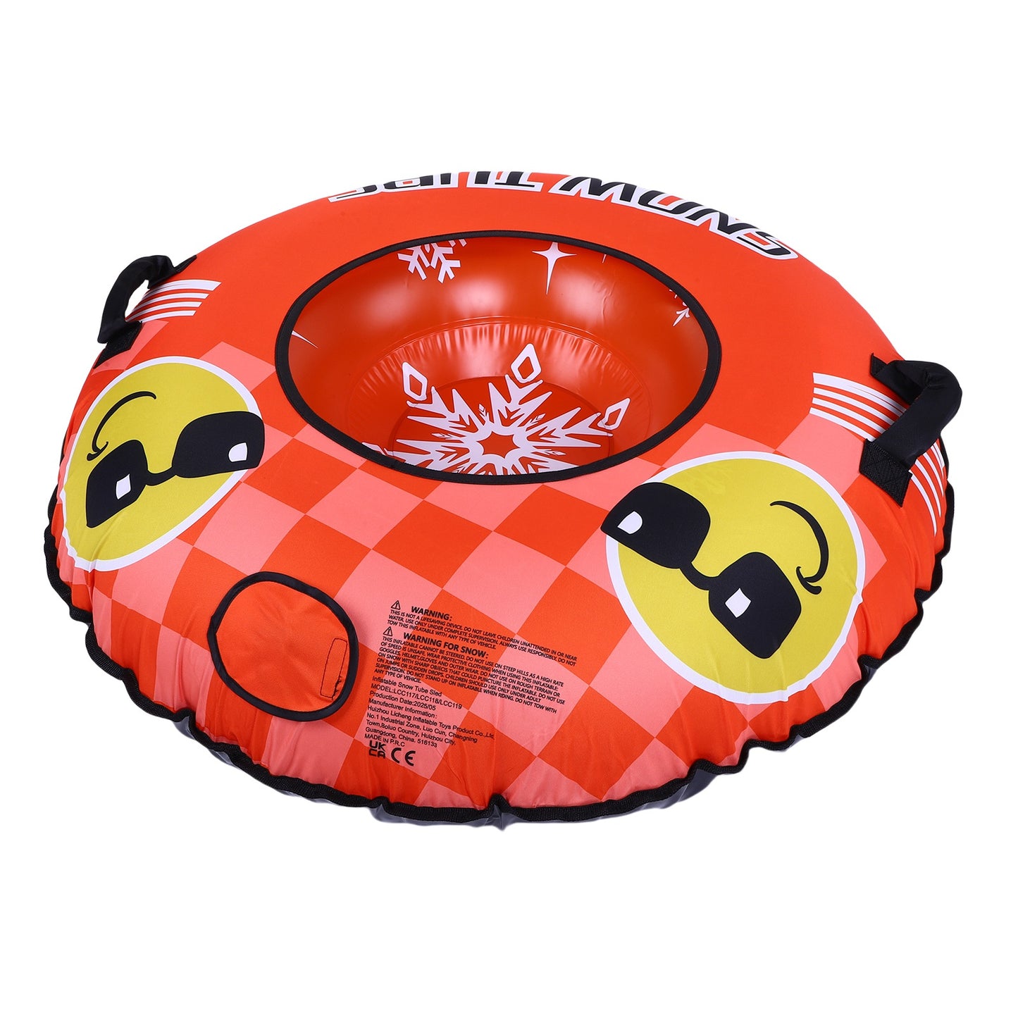 43.3 Inch Snow Tube PVC Cold Proof Inflatable Snow Sled Ski Ring Winter Toy With 2 Handles And Towable Strap For Outdoor Sledding Orange