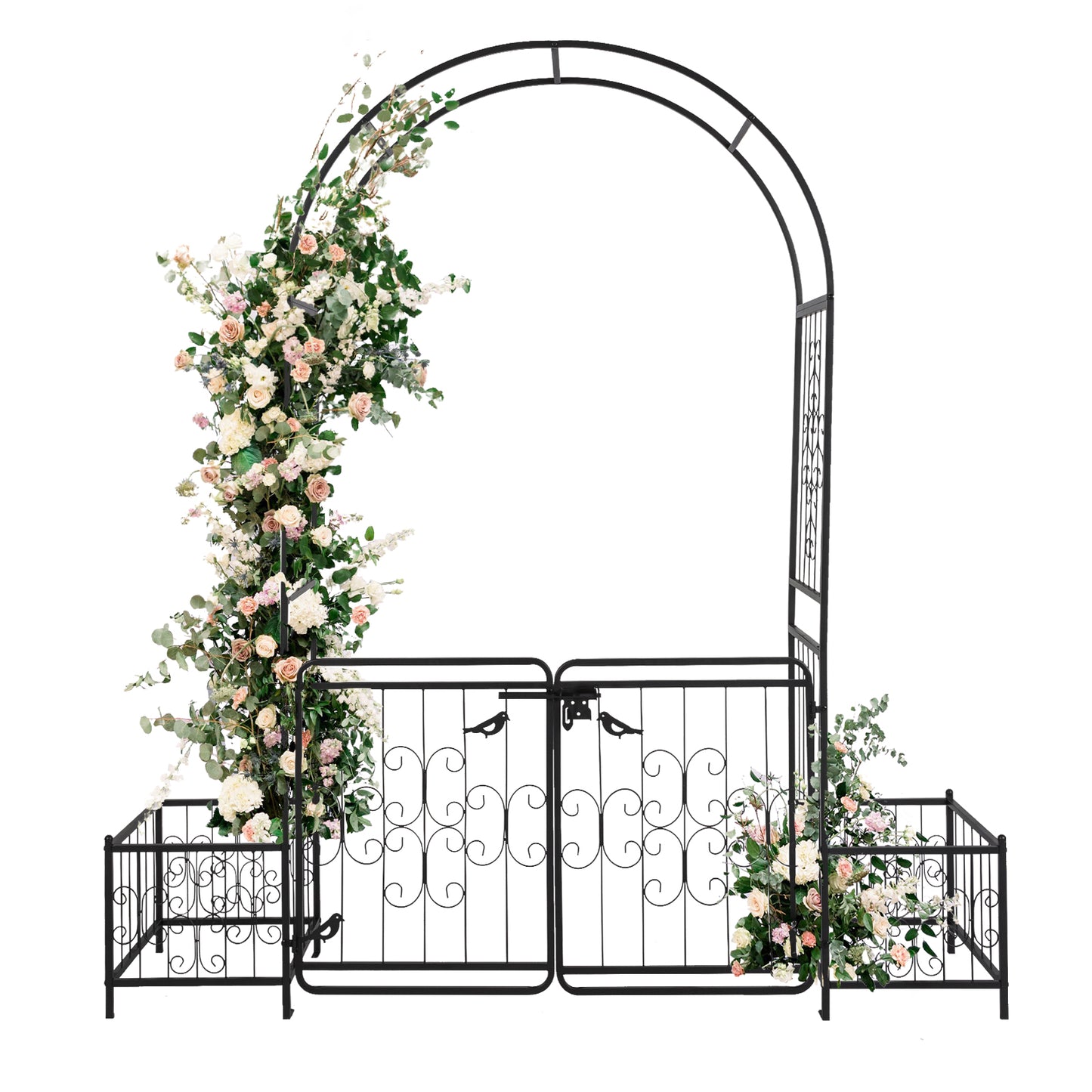 Garden Arbor Arch With Gate And Planter Box, Wedding Arch Archway For Ceremony Party, Trellis For Plant Climbing, Christmas Decorations Pergola For Backyard, Lawn, Patio, Yard