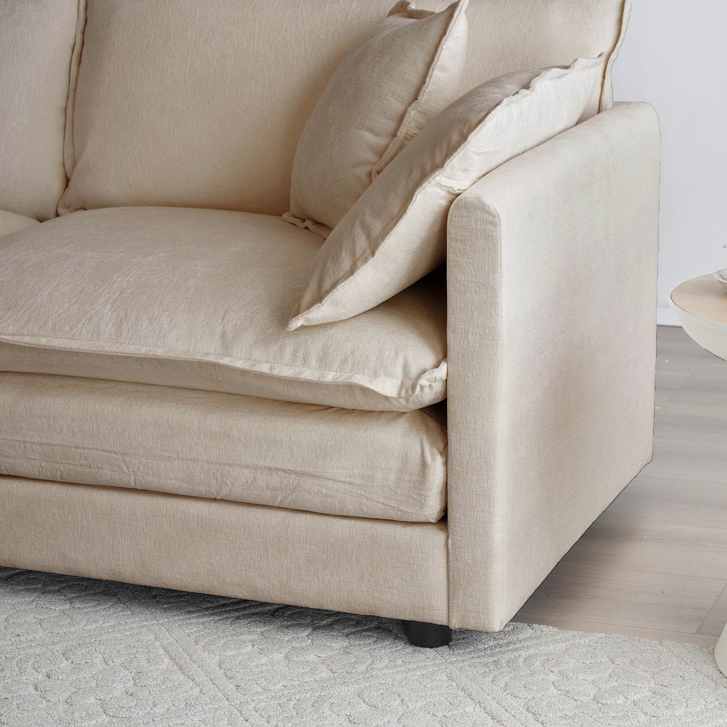 3 Piece Sofa Set With Arm Pillows And Toss Pillows , Sofa Set Include 2- Piece Of Arm Chair And One 2-seat Sofa, Space Saving Casual Sofa Set For Living Room, Beige Chenille
