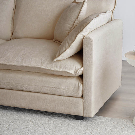 3 Piece Sofa Set With Arm Pillows And Toss Pillows , Sofa Set Include 2- Piece Of Arm Chair And One 2-seat Sofa, Space Saving Casual Sofa Set For Living Room, Beige Chenille