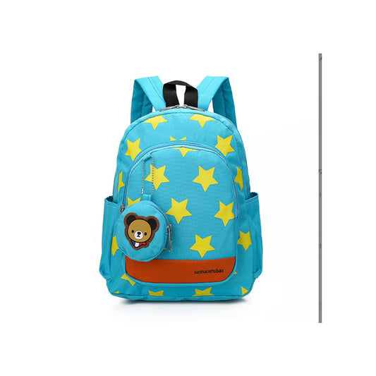 Teens Soccer Fan Backpack,Star Print With Cute Bear Coin Purse, Lightweight Stadium Bag For World Cup, Sports Events & School