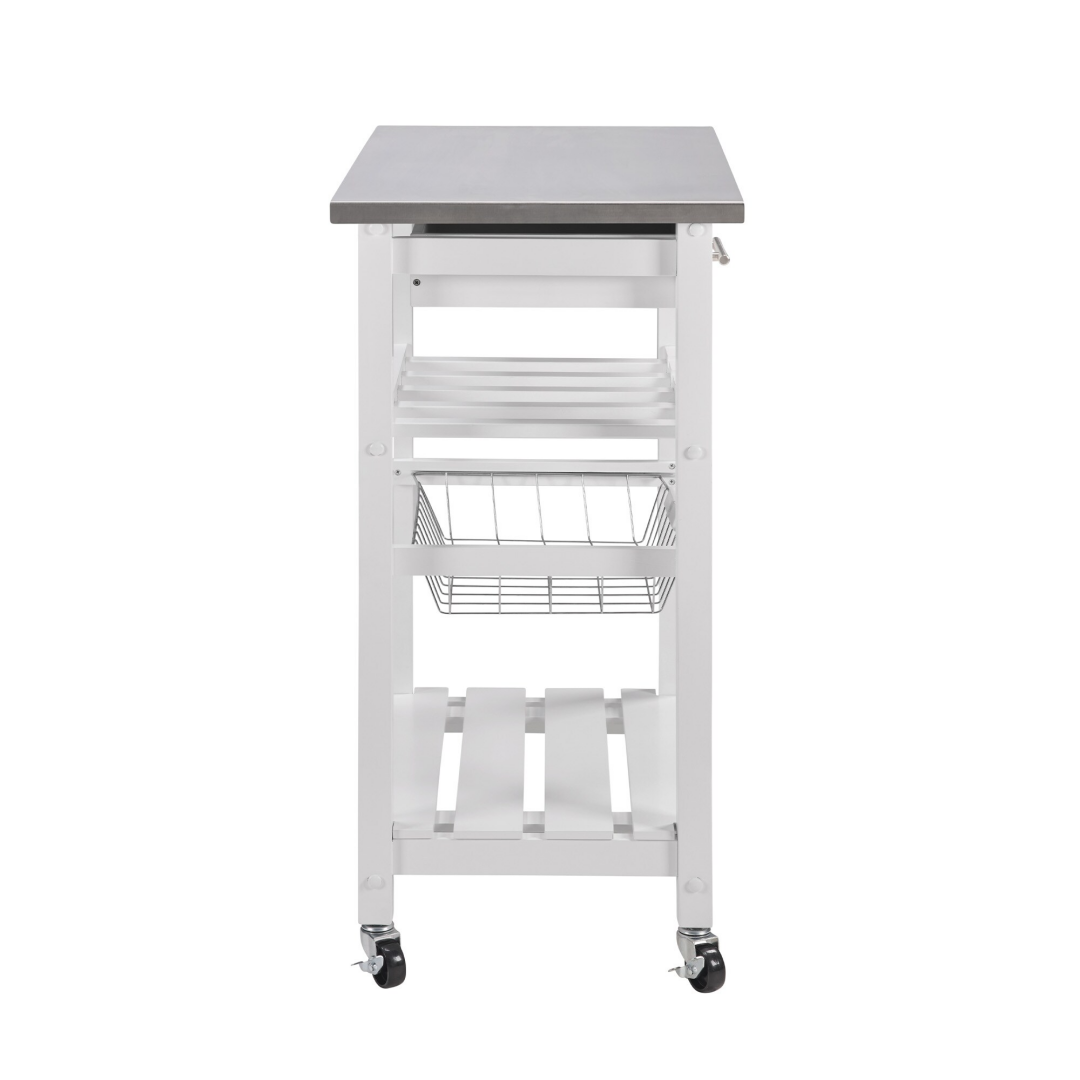 Mobile Rolling Kitchen Island Trolley Serving Cart With Underneath Drawer & Slide-Out Wire Storage Basket