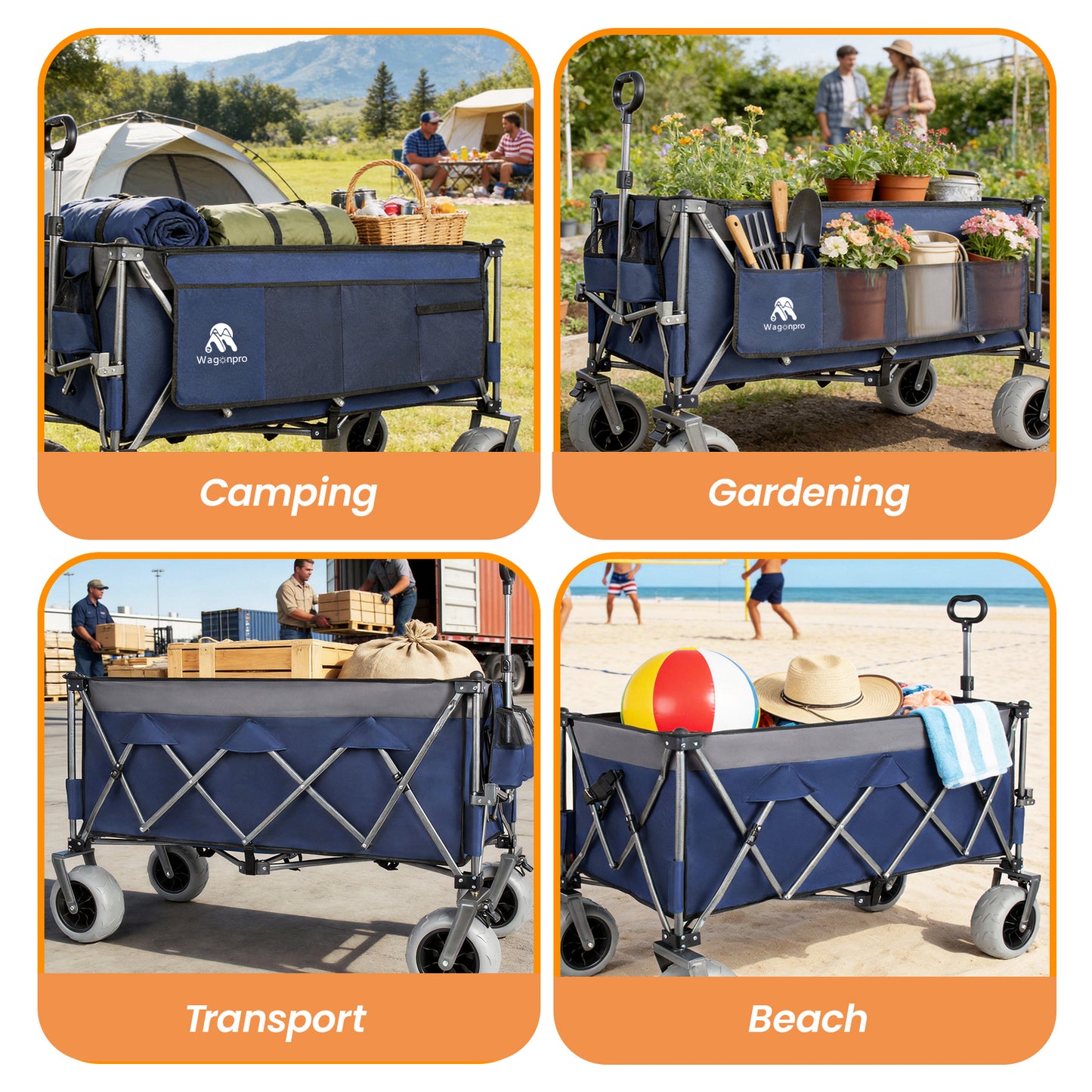 52- Inch Extended Heavy- Duty Foldable Utility Wagon  560lbs  Patented Ultra- Stable Frame  1-6 Space- Saving Fold  Portable And Collapsible For Beach  Sports  And Garden Use  Dark Blue Gray