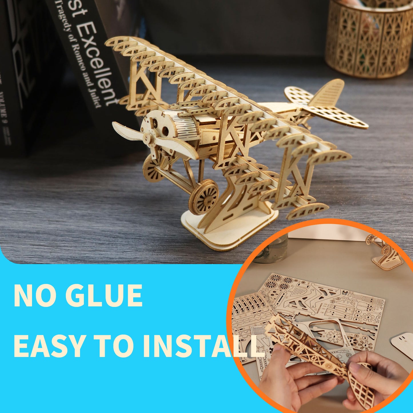 Sales Are Prohibited On The TEMU And SHEIN - 3D Wooden Puzzle Wood DIY Craft  Bi-Plane Model Kits Handmade Gifts