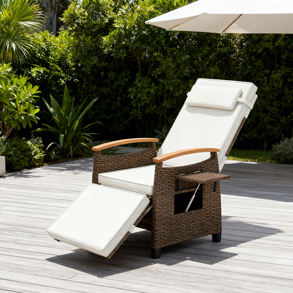 Patio Wicker Recliner Chair With Adjustable Backrest And Footrest
