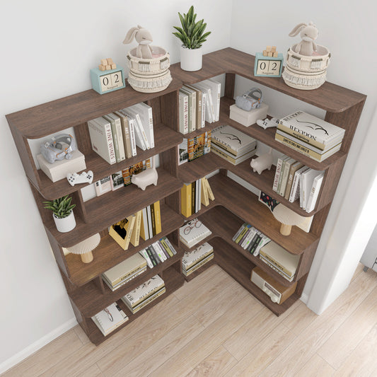 90 Cm Space Saving Corner Bookshelf    80 Cm Bookcase Extendable Free Combination, Set Of 2 Display Shelf, Dark Brown Color And Other 4 Colors For Option, Freely Combined And Matched Furniture