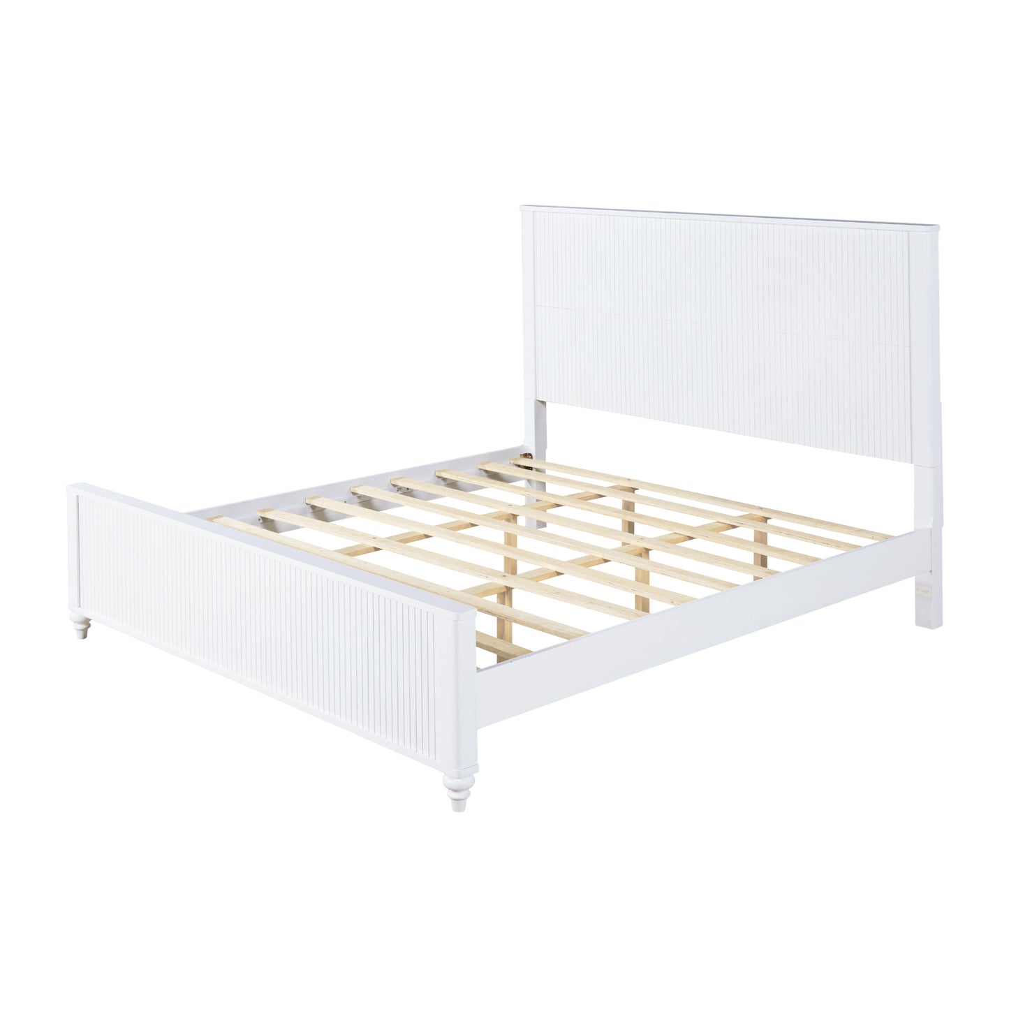 King Size Bed Frame In White - Solid Pine Wood & MDF, No Box Spring Needed, Modern Wooden Bed With Headboard And Footboard