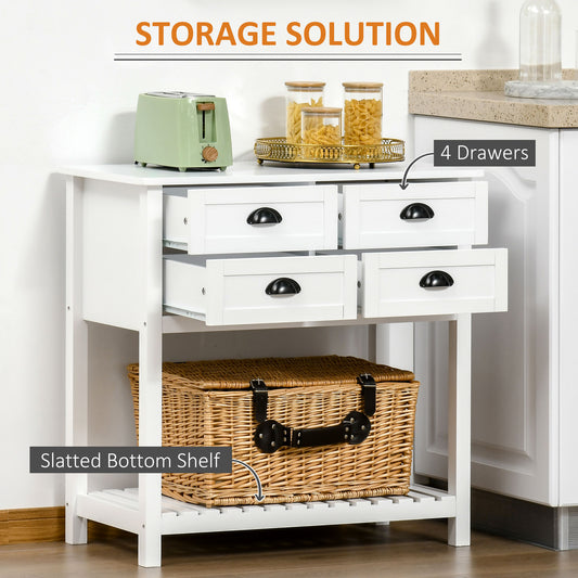 Sideboard Buffet Cabinet With Storage, Modern Coffee Bar Cabinet With 4 Drawers And Slatted Bottom Shelf, Console Table For Kitchen, Living Room, Dining Room, Hallway, White