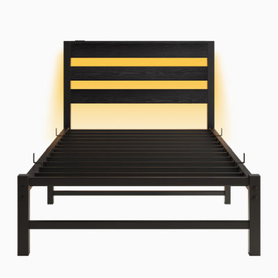 Twin Size Bed Frame Heavy Duty Platform Bed Frame With Headboard, USB Charging Station, LED Bed, No Box Spring Needed, Mattress Foundation, Strong Steel Slats, Noise Free, Black