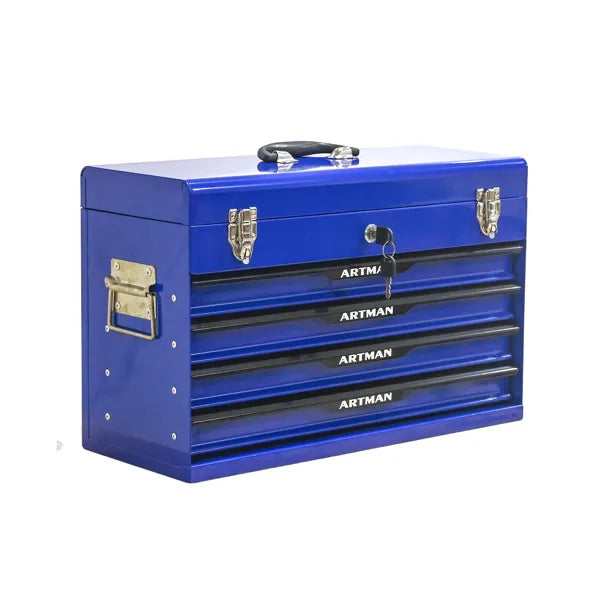 20-inch Steel Portable Tool Box With Drawers - Tool Storage Box Organizer With Metal Lock Closure Device - Powder-coated Tool Storage Cabinet (BLUE)