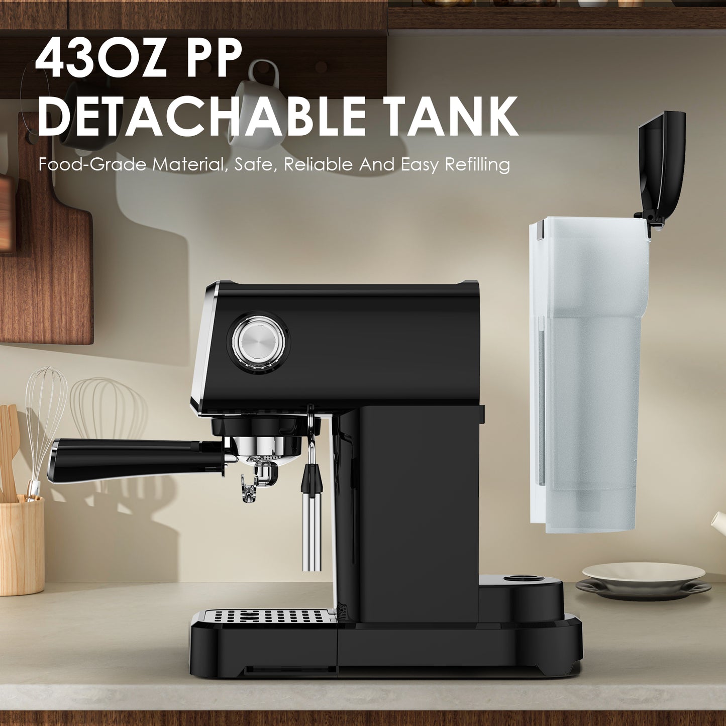 20 BAR Slim Espresso Machine With Milk Frother, Cup Warmer, 43 OZ Detachable Tank, For Espresso, Americano, Latte, Space-Saving, Screen Button, Black, Amazon Resale Prohibited