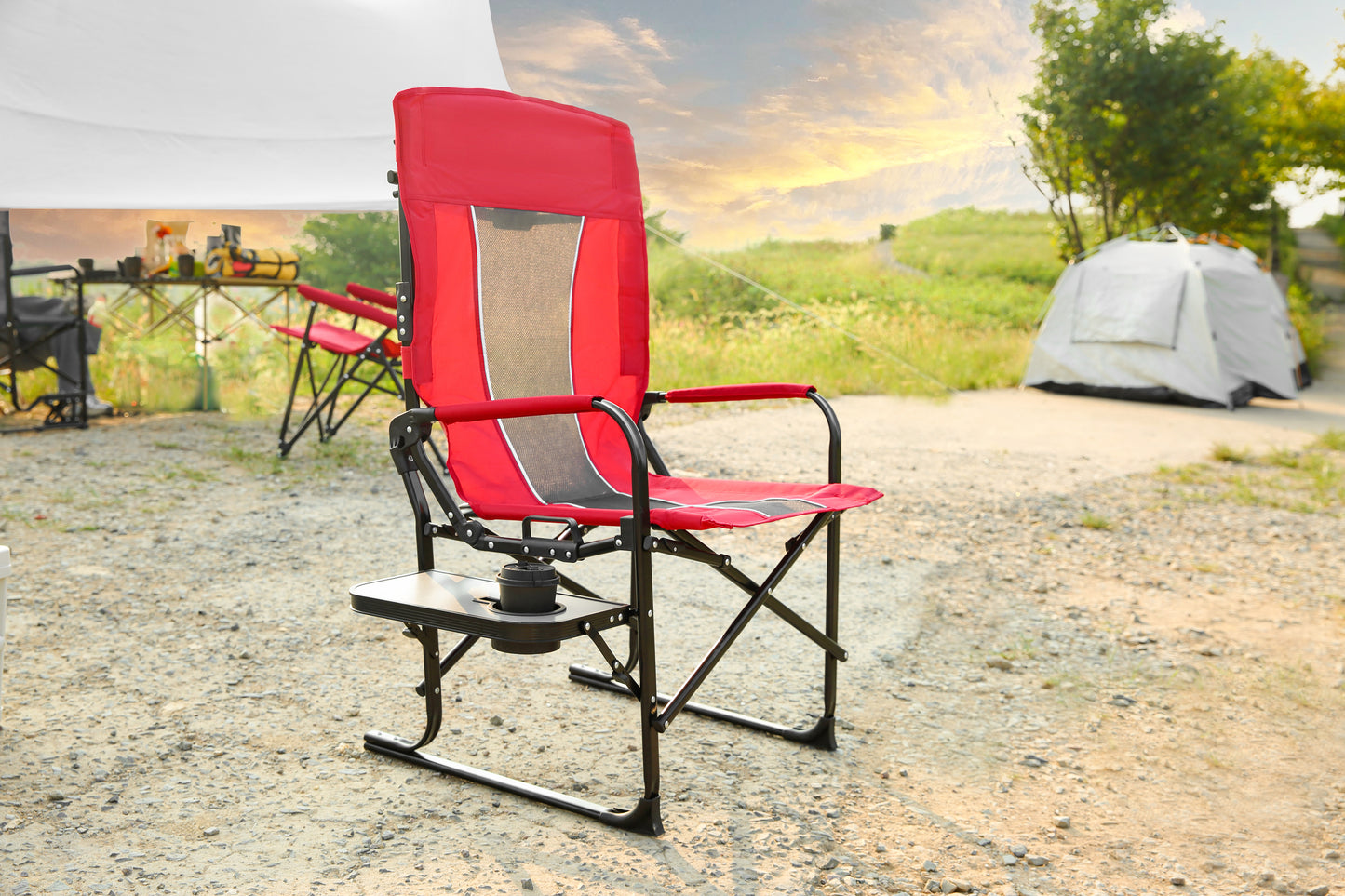 Camping Directors Chair, Heavy Duty,Oversized Portable Folding Chair With Side Table Pocket For Beach, Fishing,Trip,Picnic,Lawn Red