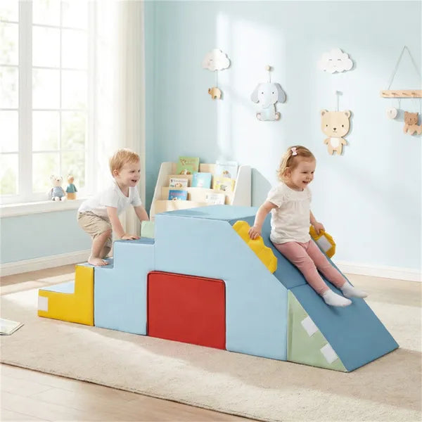 3 In 1 Toddler Soft Foam Climber With Slide, Convertible Velvet Play Set With Table & Chair, Washable Climbing Blocks