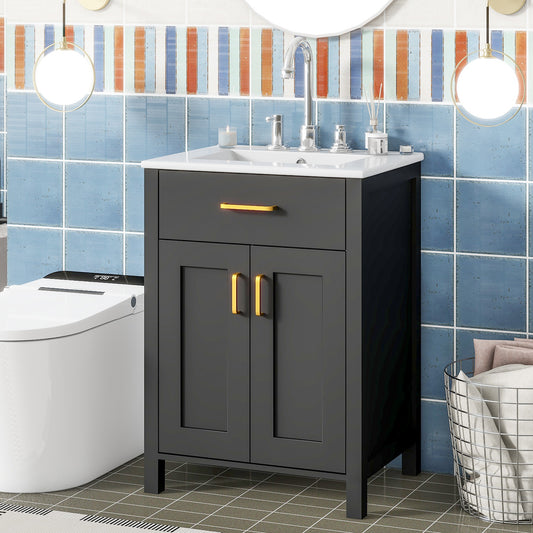 24 Bathroom Vanity Combo With Ceramic Sink, Luxurious Space-Saving Vanity - W24 XD18 XH34 Inch, 2 Soft Close Doors