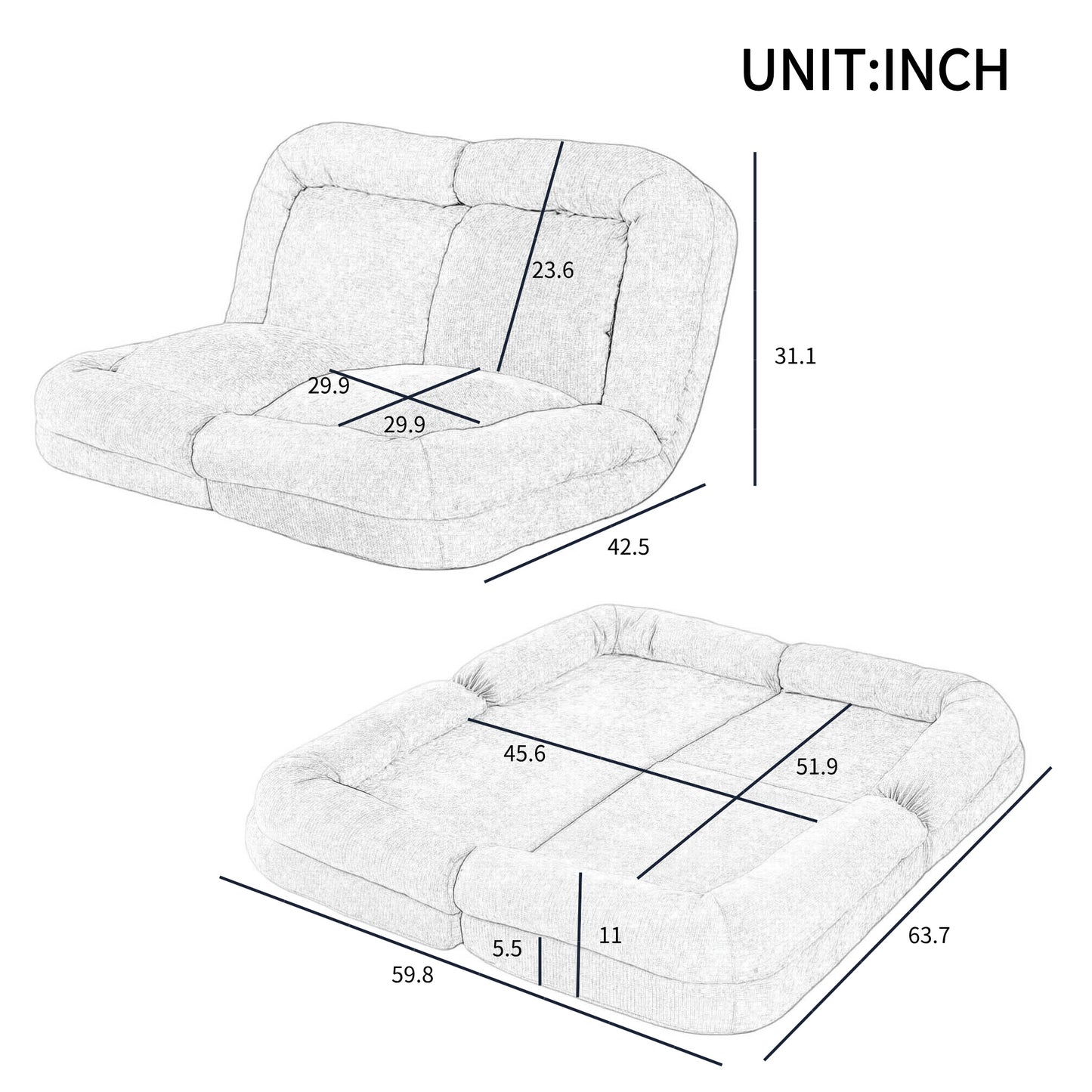 Convertible Fold-Out Double Sofa Bed,Gray